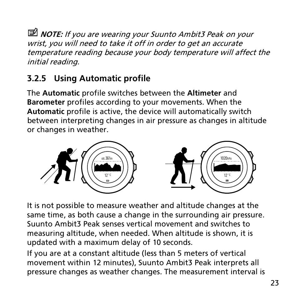 5 using automatic profile | SUUNTO AMBIT3 PEAK User Manual | Page 23 / 127