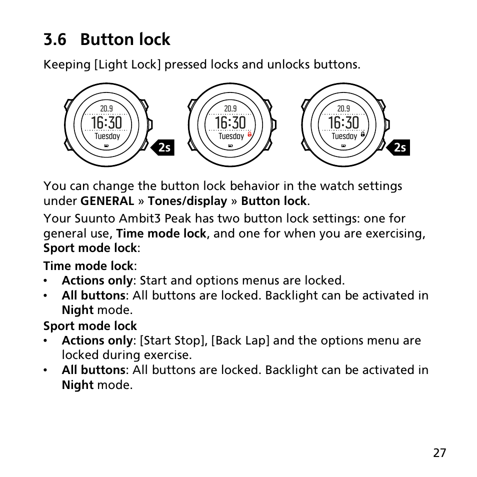 6 button lock | SUUNTO AMBIT3 PEAK User Manual | Page 27 / 127