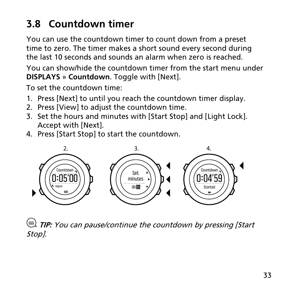 8 countdown timer | SUUNTO AMBIT3 PEAK User Manual | Page 33 / 127