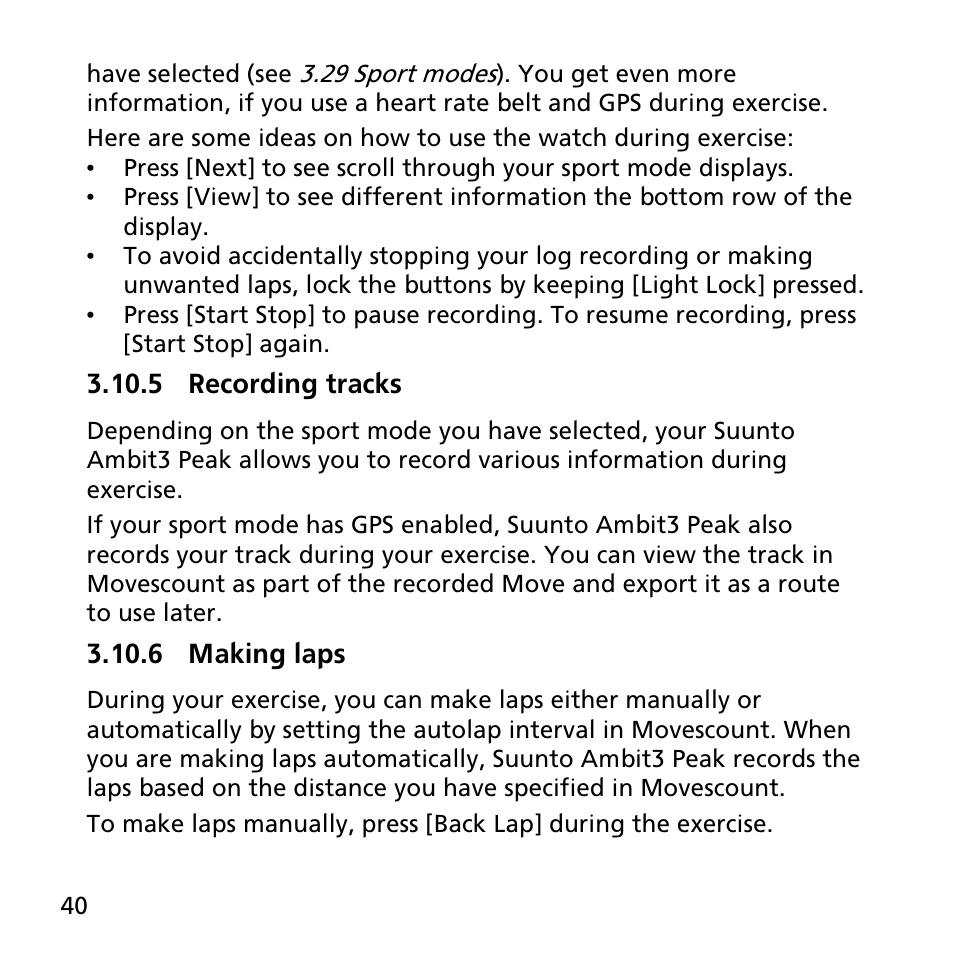 5 recording tracks, 6 making laps | SUUNTO AMBIT3 PEAK User Manual | Page 40 / 127