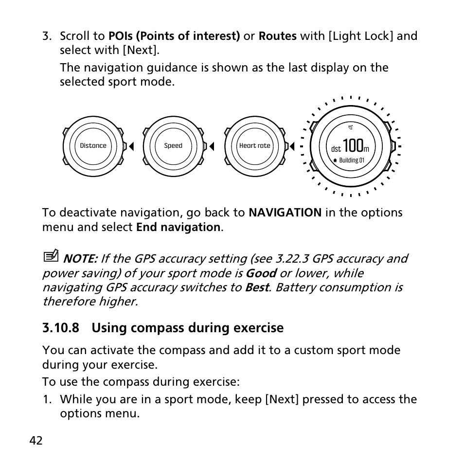 8 using compass during exercise | SUUNTO AMBIT3 PEAK User Manual | Page 42 / 127