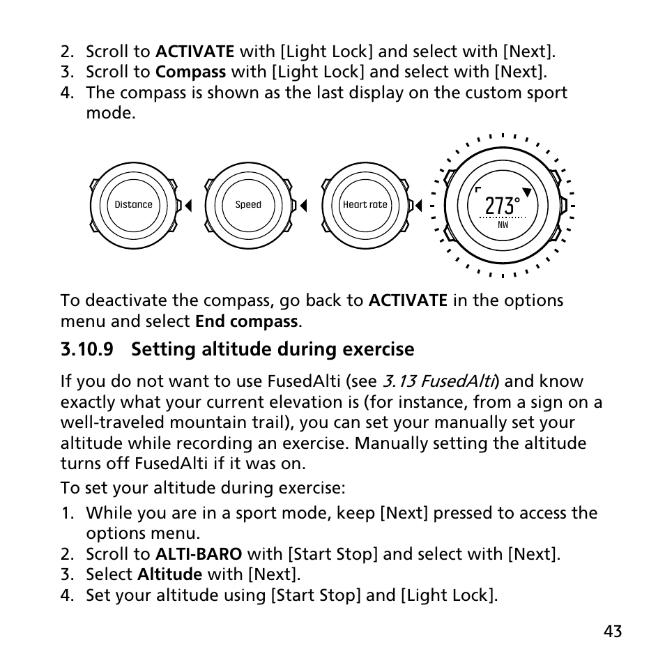 9 setting altitude during exercise | SUUNTO AMBIT3 PEAK User Manual | Page 43 / 127