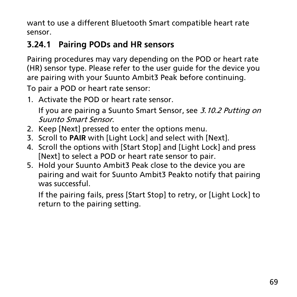 1 pairing pods and hr sensors | SUUNTO AMBIT3 PEAK User Manual | Page 69 / 127