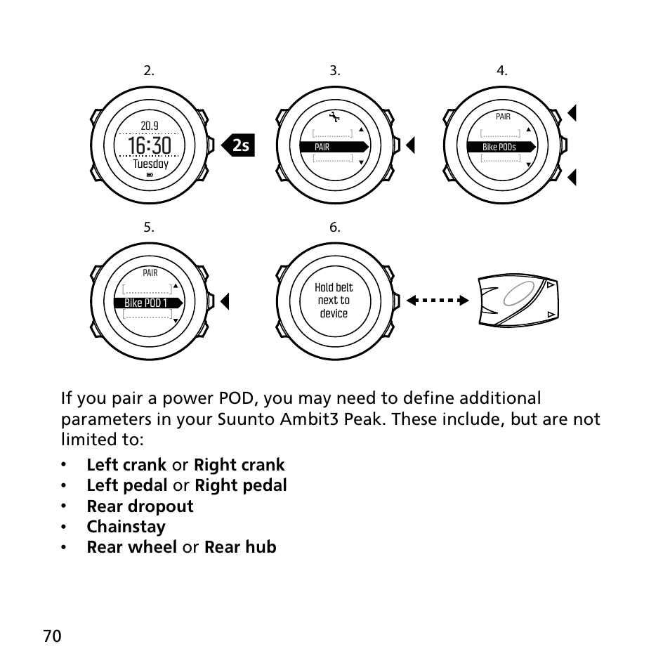 Left crank or right crank, Left pedal or right pedal, Rear dropout | Chainstay, Rear wheel or rear hub 70 | SUUNTO AMBIT3 PEAK User Manual | Page 70 / 127