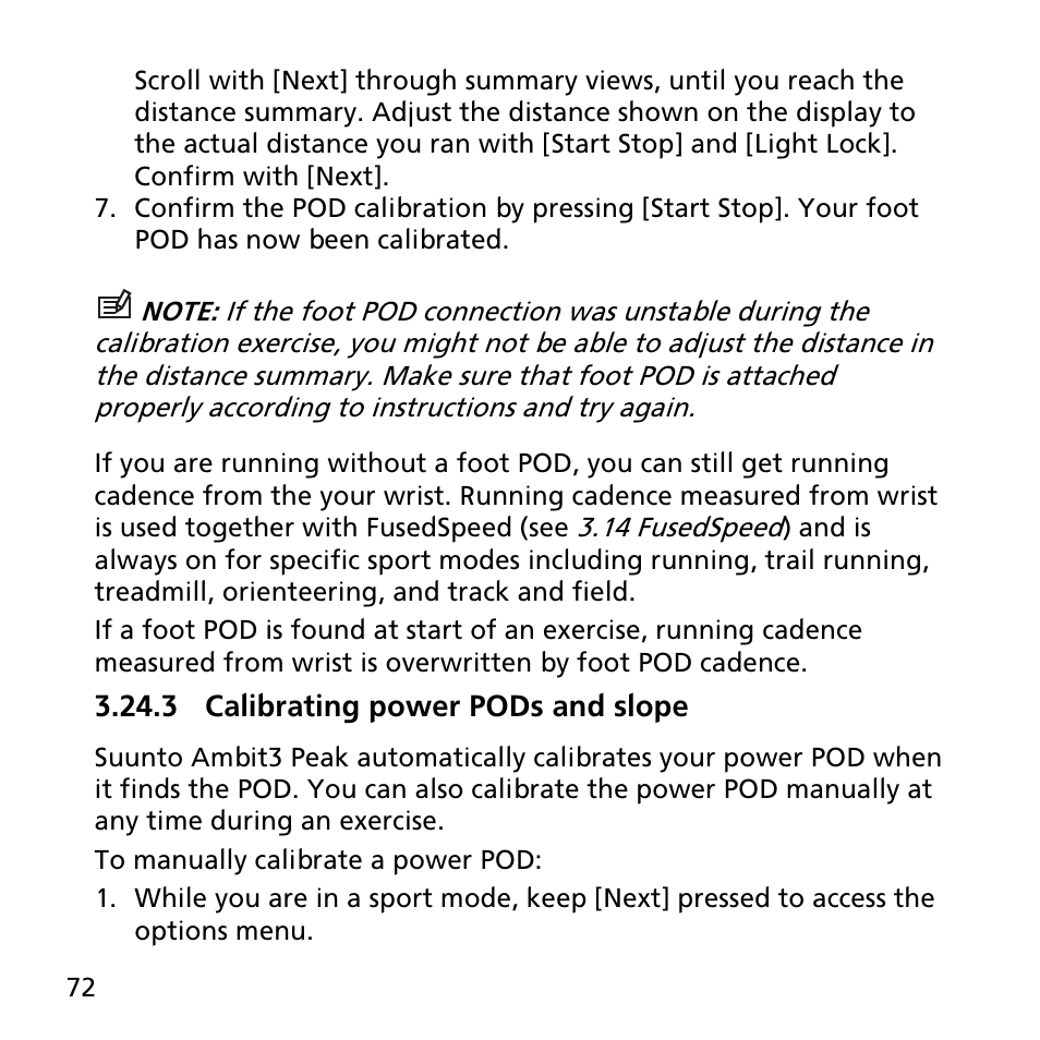 3 calibrating power pods and slope | SUUNTO AMBIT3 PEAK User Manual | Page 72 / 127