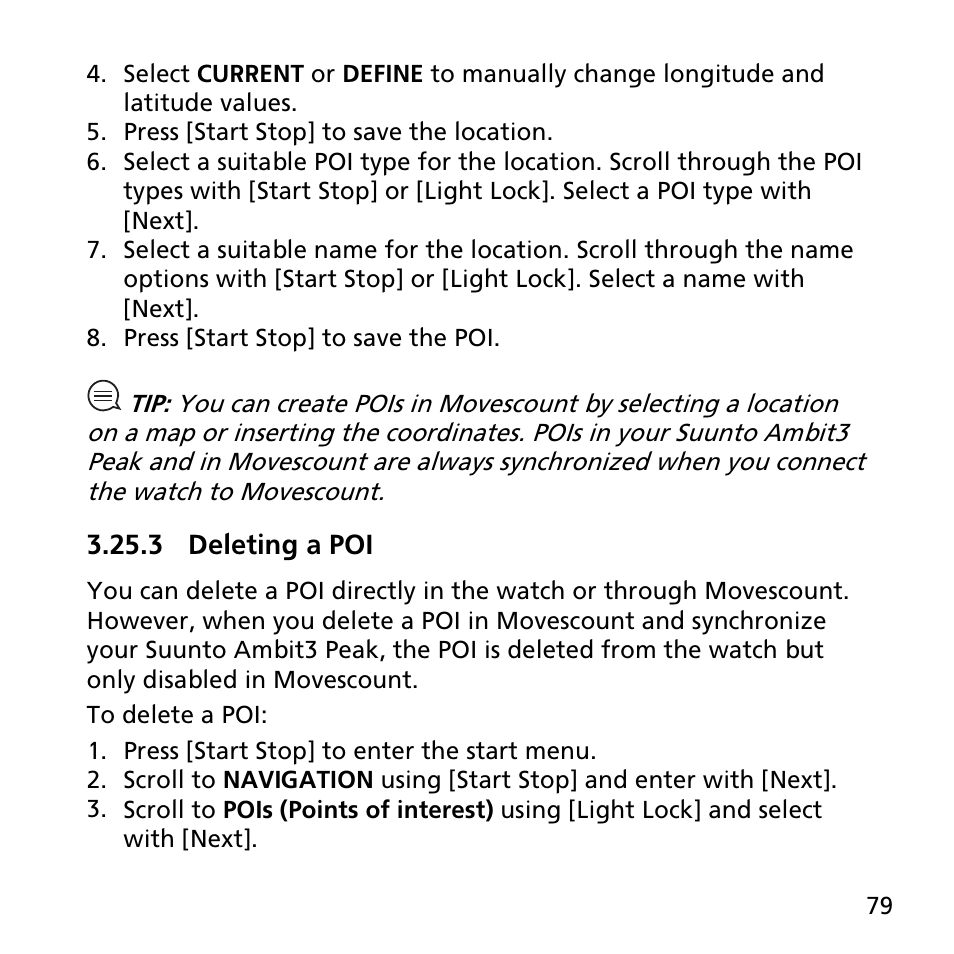 3 deleting a poi | SUUNTO AMBIT3 PEAK User Manual | Page 79 / 127