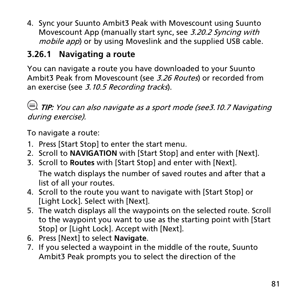 1 navigating a route | SUUNTO AMBIT3 PEAK User Manual | Page 81 / 127