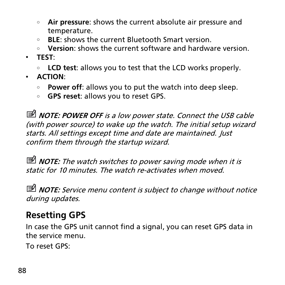 Resetting gps | SUUNTO AMBIT3 PEAK User Manual | Page 88 / 127