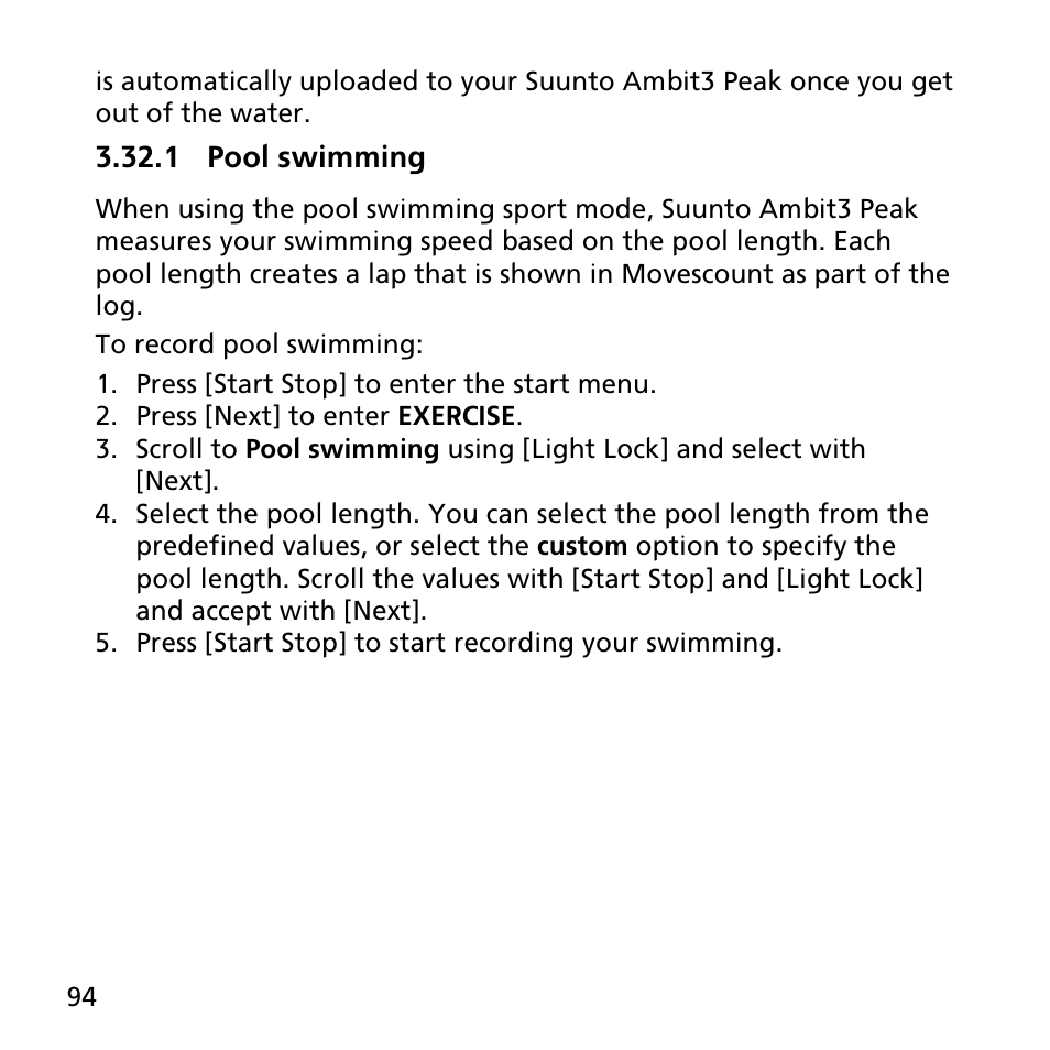 1 pool swimming | SUUNTO AMBIT3 PEAK User Manual | Page 94 / 127