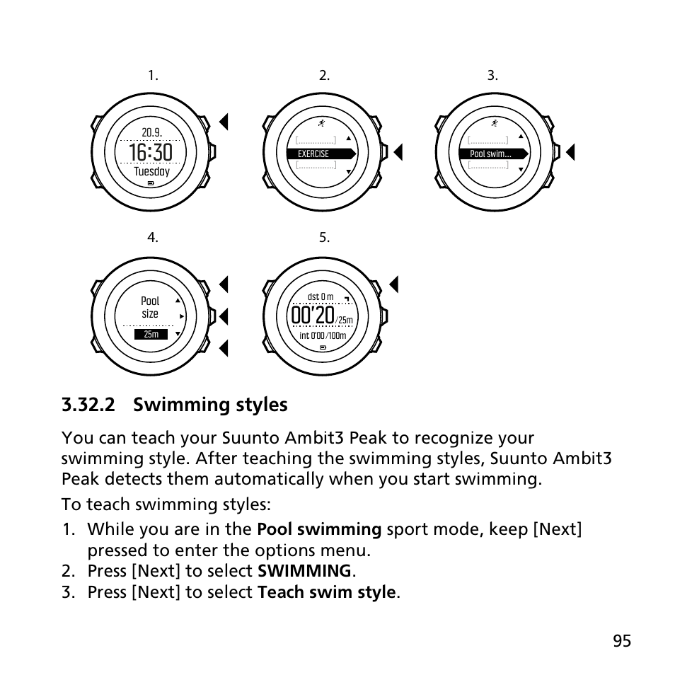 2 swimming styles | SUUNTO AMBIT3 PEAK User Manual | Page 95 / 127