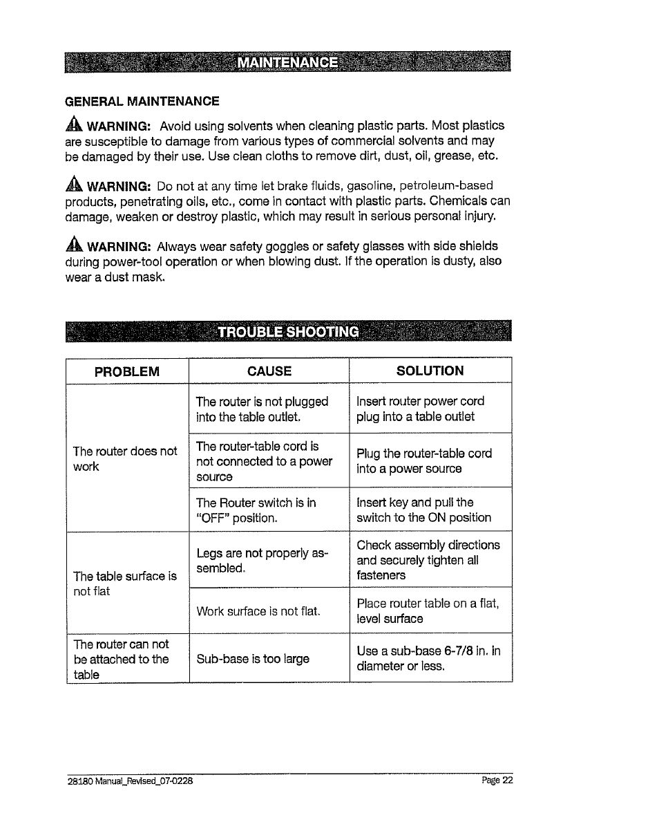 Maintenance, General maintenance | Craftsman 320. 28180 User Manual | Page 22 / 24