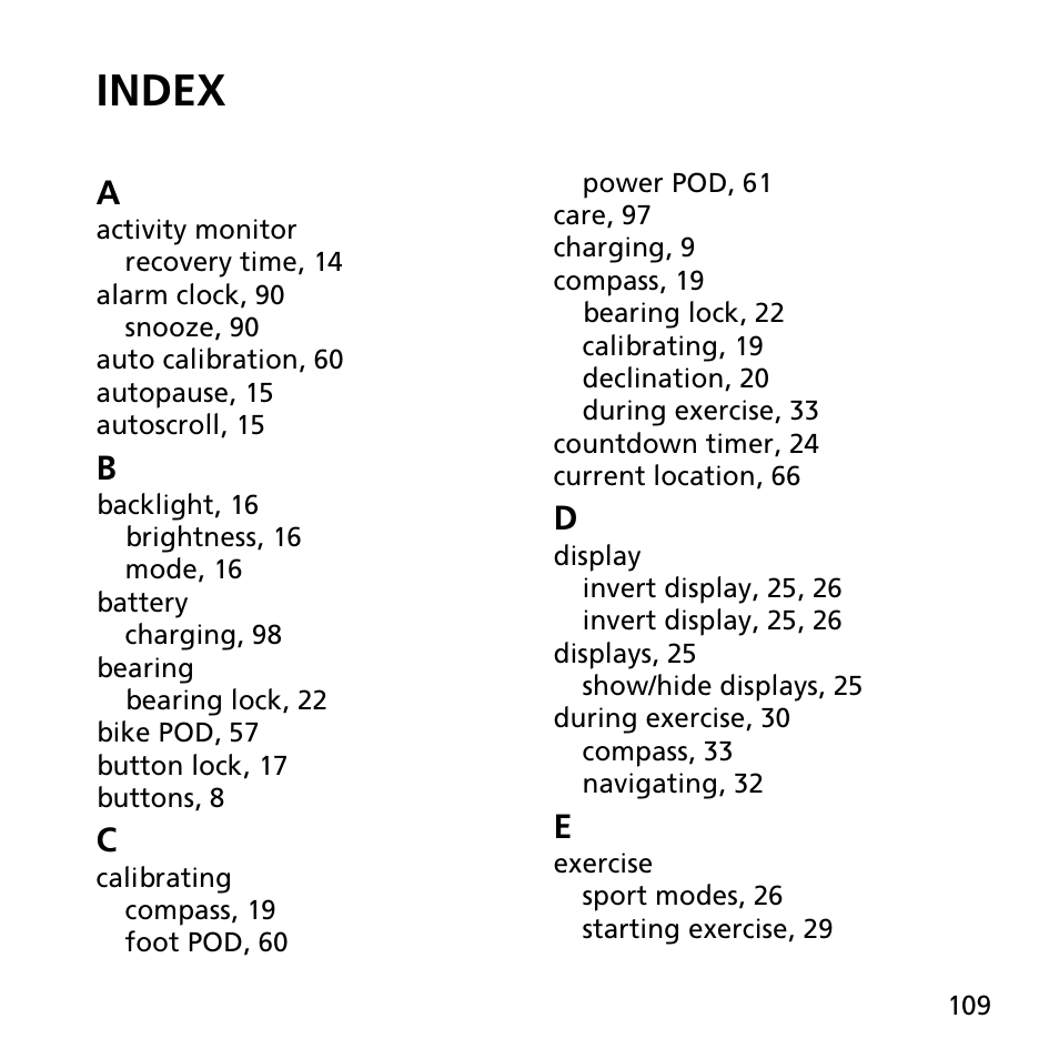 Index | SUUNTO AMBIT3 SPORT User Manual | Page 109 / 112