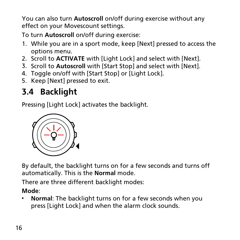 4 backlight | SUUNTO AMBIT3 SPORT User Manual | Page 16 / 112