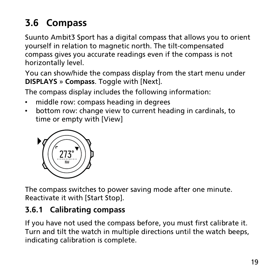 6 compass, 1 calibrating compass | SUUNTO AMBIT3 SPORT User Manual | Page 19 / 112