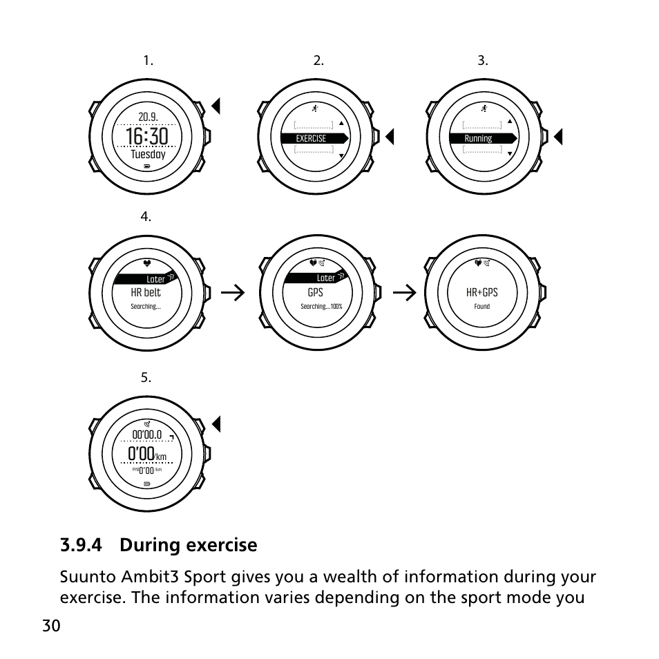 4 during exercise | SUUNTO AMBIT3 SPORT User Manual | Page 30 / 112