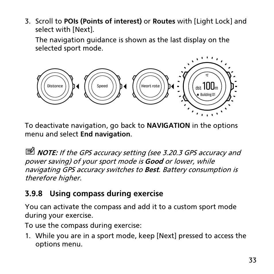 8 using compass during exercise | SUUNTO AMBIT3 SPORT User Manual | Page 33 / 112