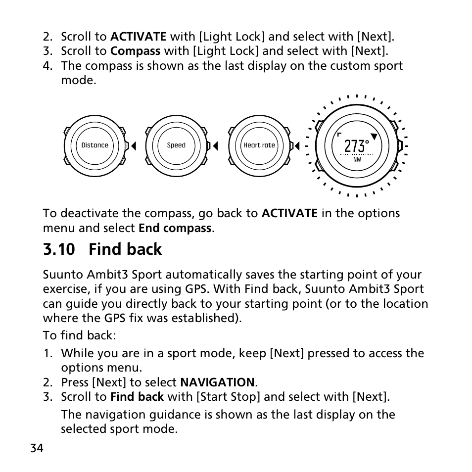 10 find back | SUUNTO AMBIT3 SPORT User Manual | Page 34 / 112