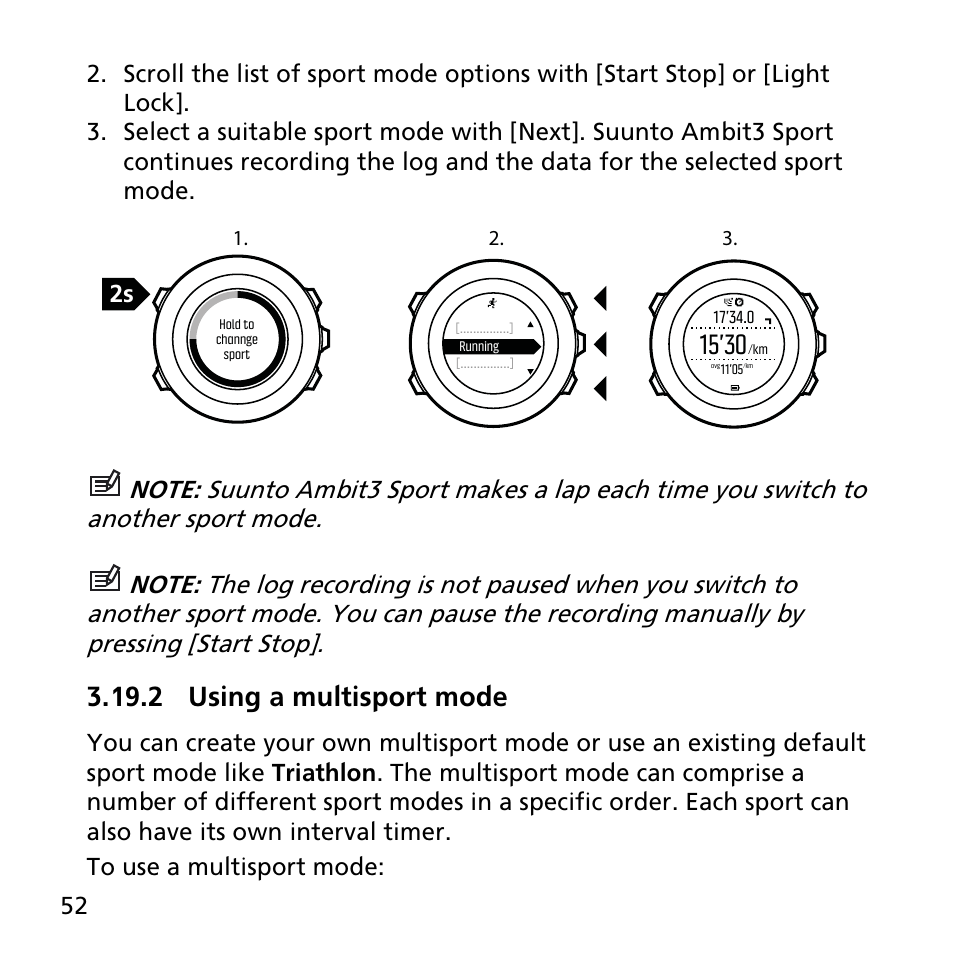 2 using a multisport mode | SUUNTO AMBIT3 SPORT User Manual | Page 52 / 112