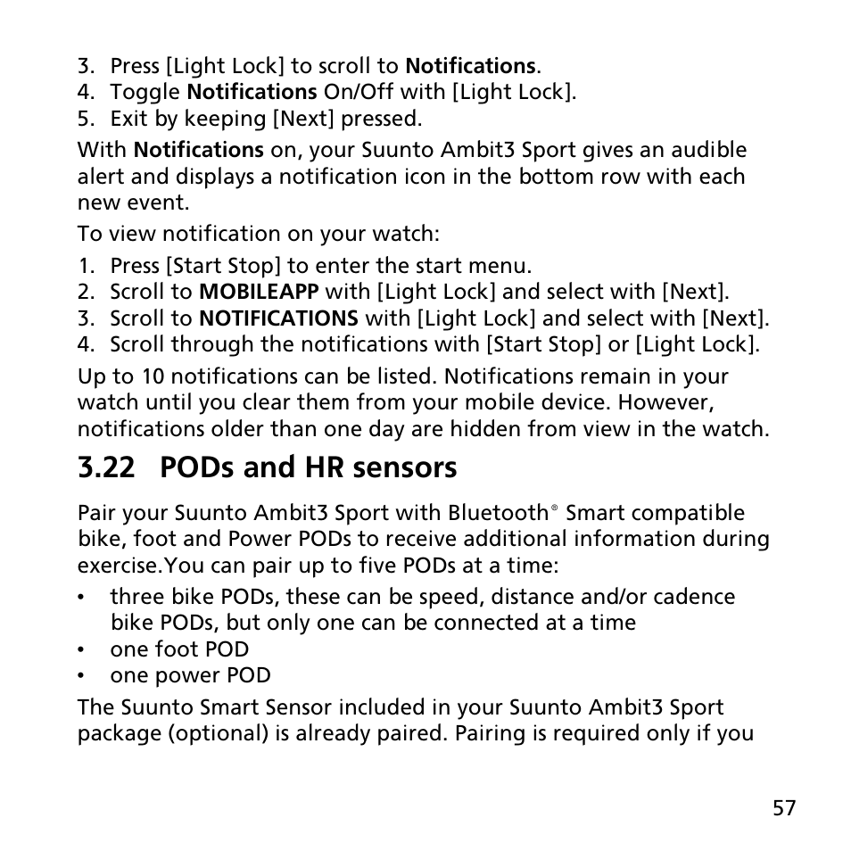 22 pods and hr sensors | SUUNTO AMBIT3 SPORT User Manual | Page 57 / 112