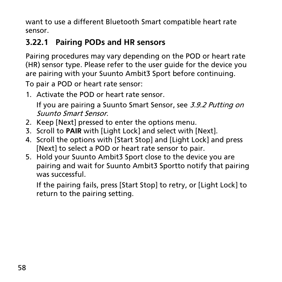 1 pairing pods and hr sensors | SUUNTO AMBIT3 SPORT User Manual | Page 58 / 112