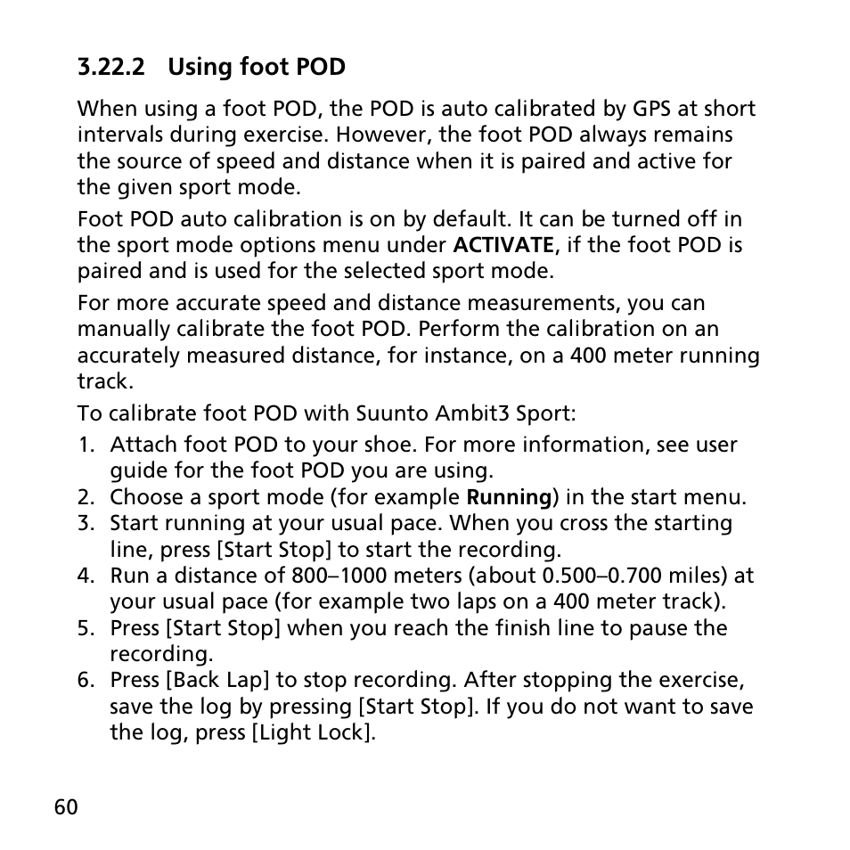 2 using foot pod | SUUNTO AMBIT3 SPORT User Manual | Page 60 / 112