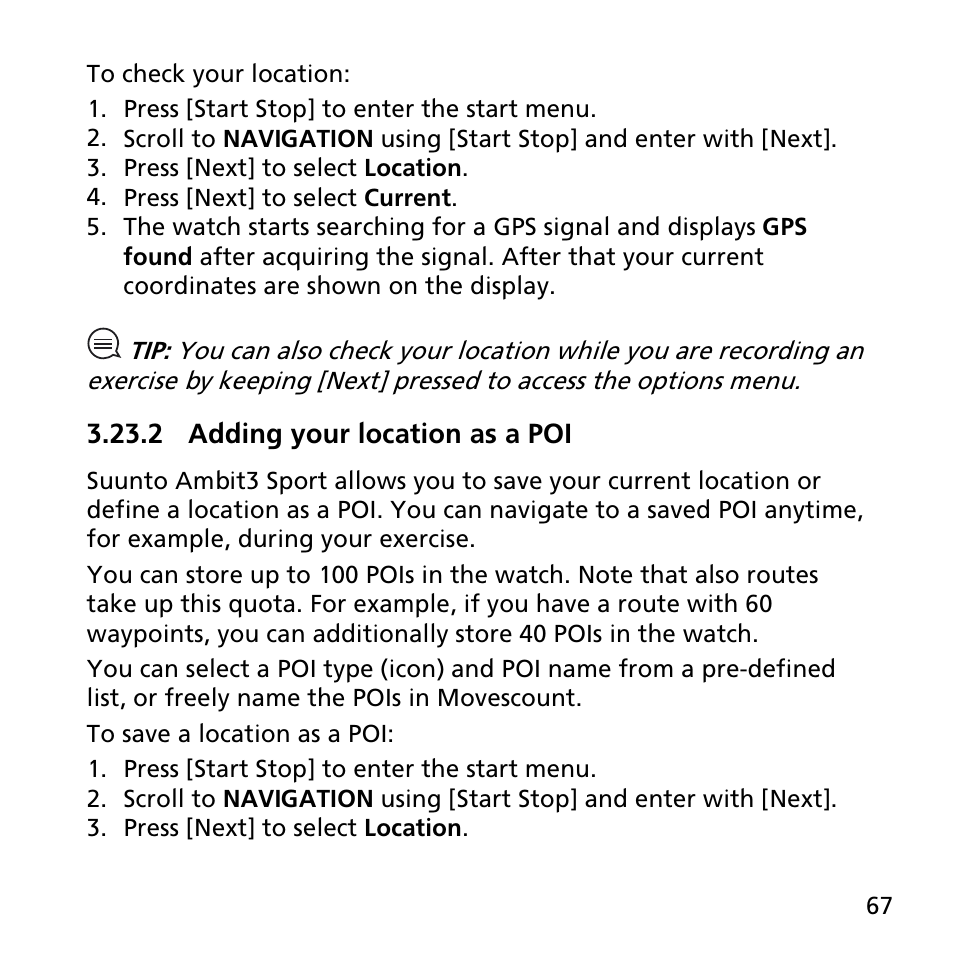 2 adding your location as a poi | SUUNTO AMBIT3 SPORT User Manual | Page 67 / 112