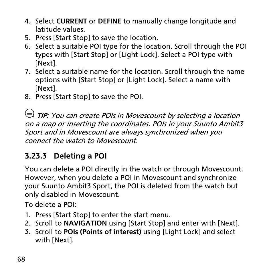 3 deleting a poi | SUUNTO AMBIT3 SPORT User Manual | Page 68 / 112