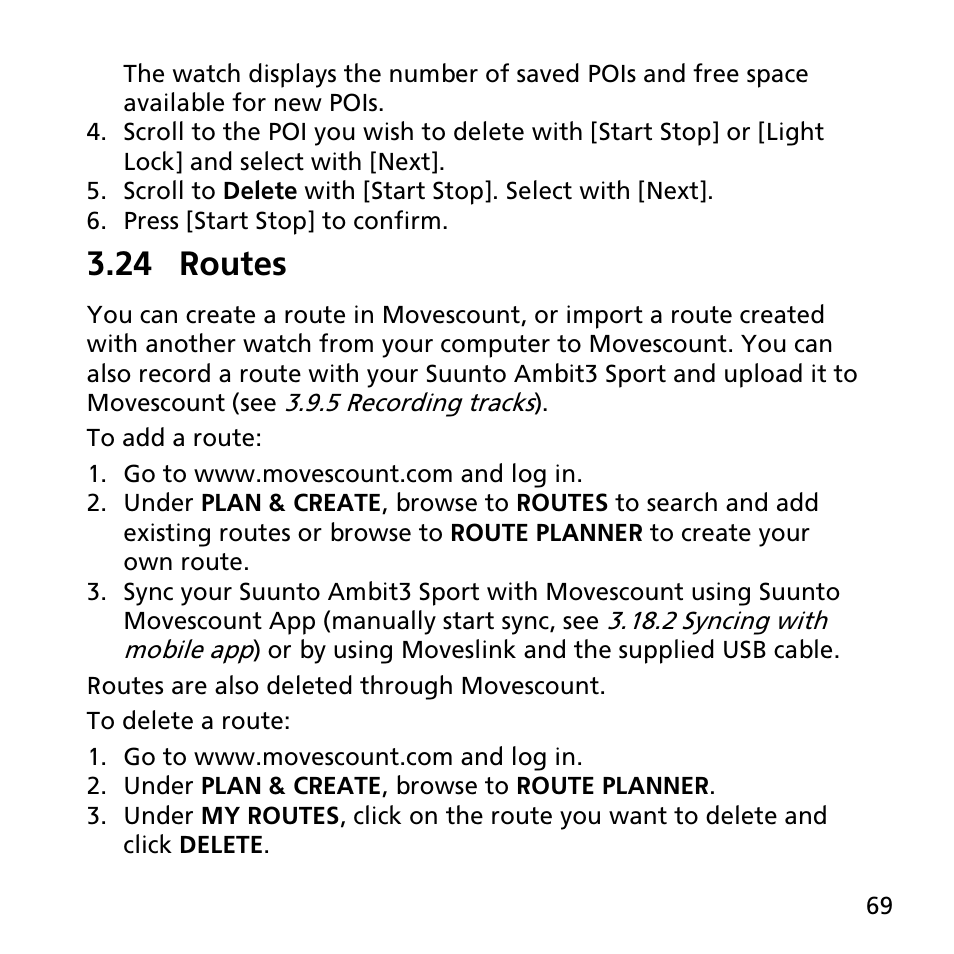 24 routes | SUUNTO AMBIT3 SPORT User Manual | Page 69 / 112