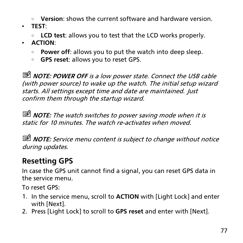 Resetting gps | SUUNTO AMBIT3 SPORT User Manual | Page 77 / 112