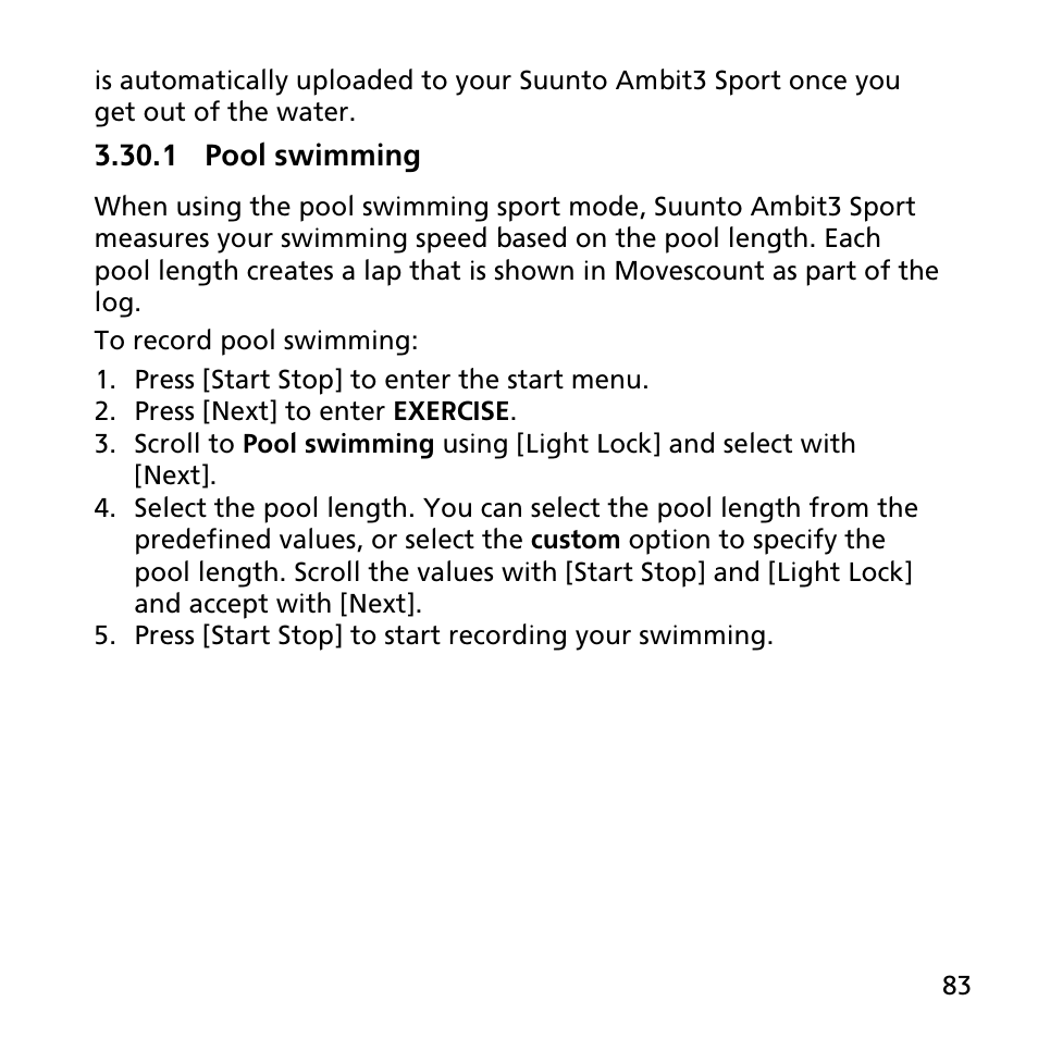 1 pool swimming | SUUNTO AMBIT3 SPORT User Manual | Page 83 / 112