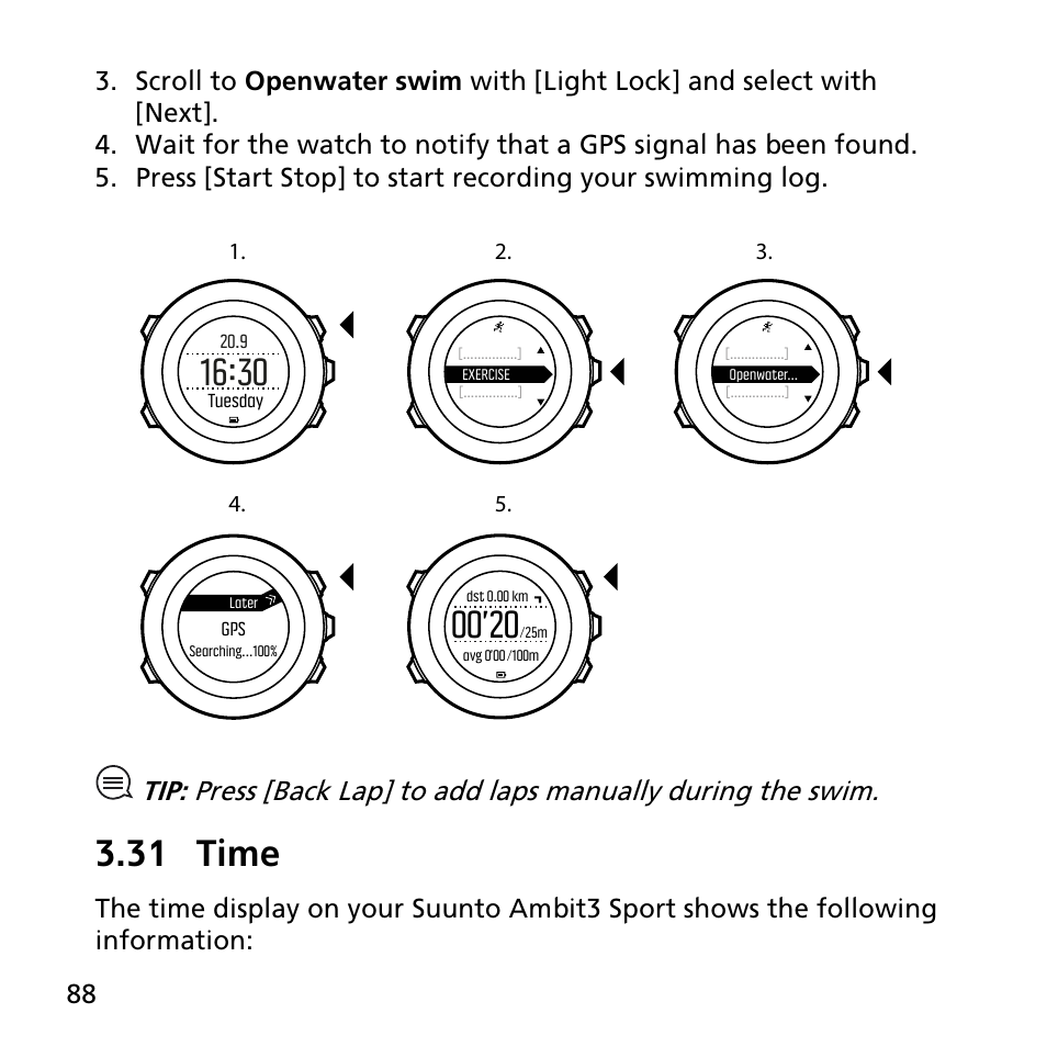 31 time | SUUNTO AMBIT3 SPORT User Manual | Page 88 / 112