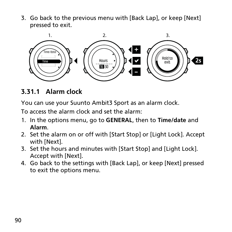 1 alarm clock | SUUNTO AMBIT3 SPORT User Manual | Page 90 / 112