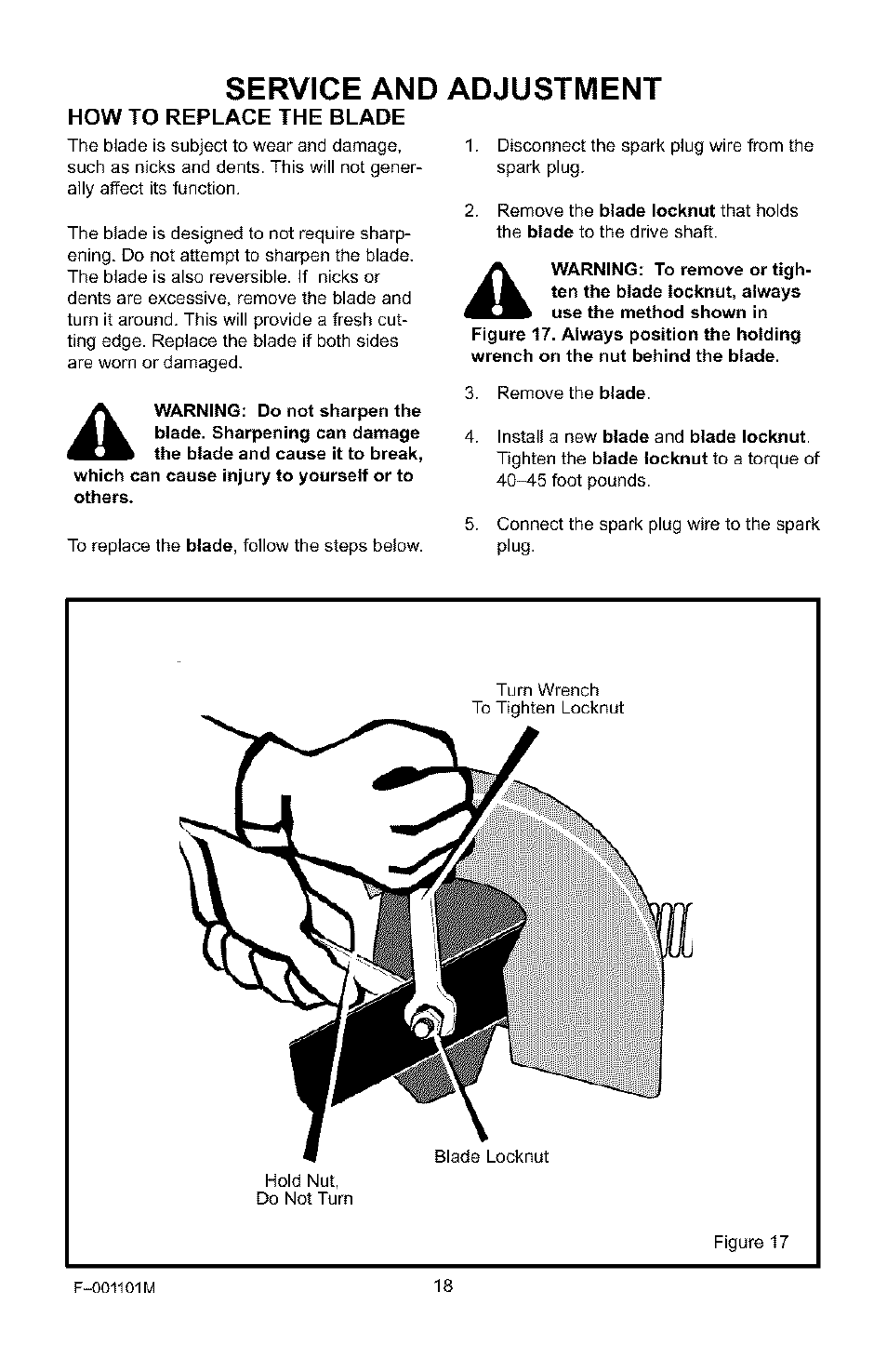Service and adjustment | Craftsman 536.772101 User Manual | Page 18 / 31