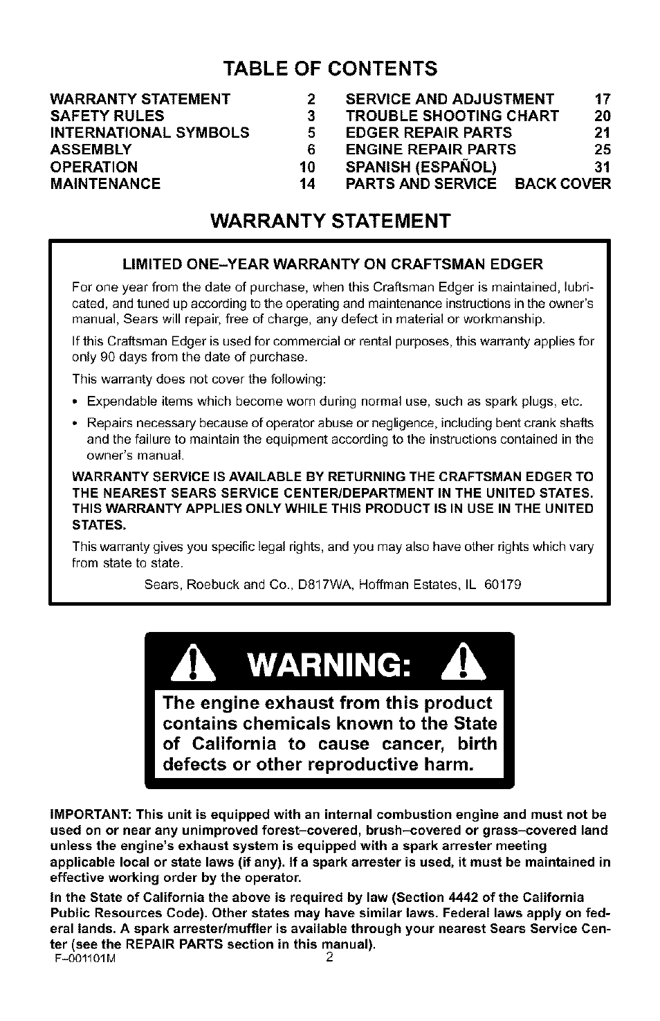Craftsman 536.772101 User Manual | Page 2 / 31