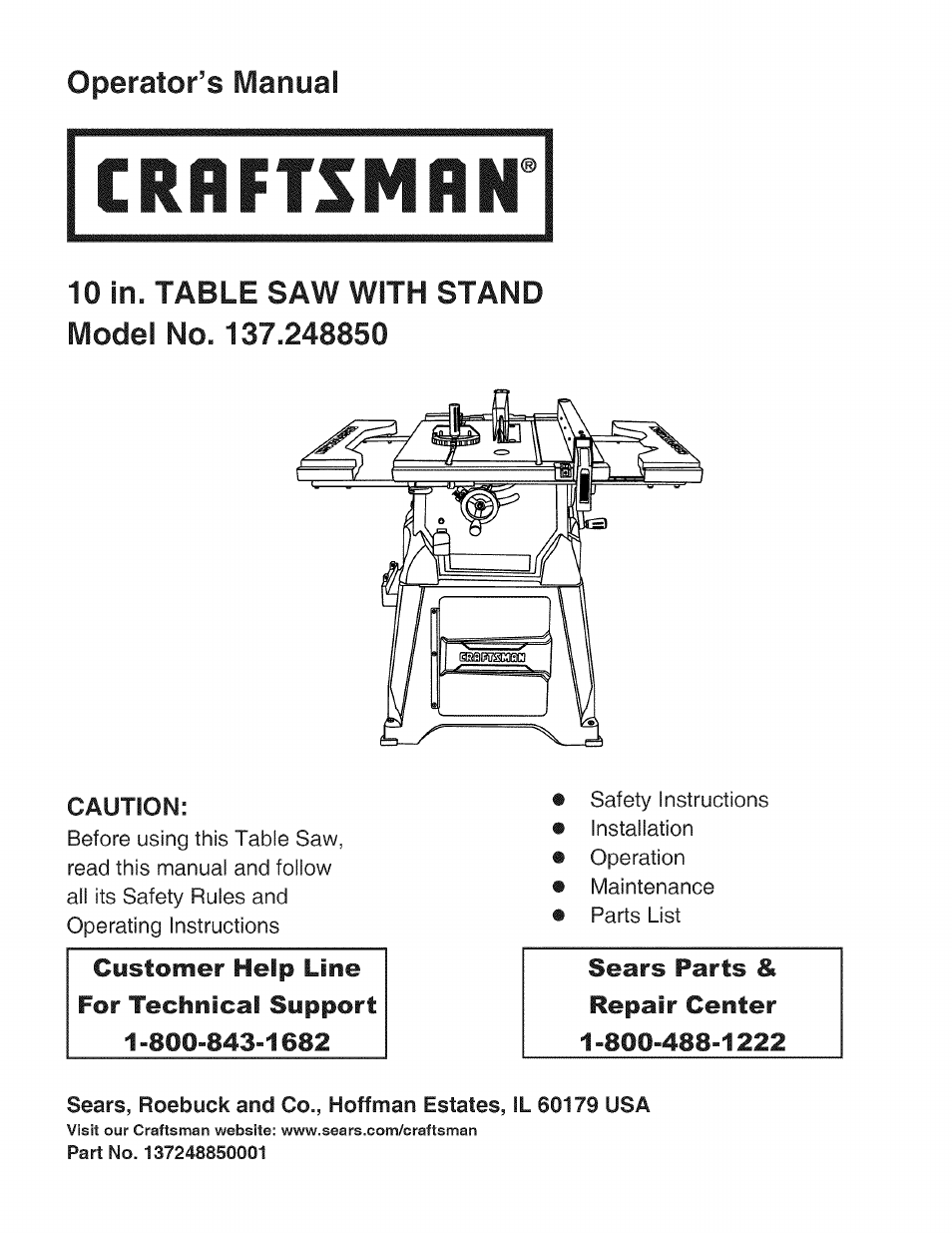 Craftsman 137.248850 User Manual | 30 pages