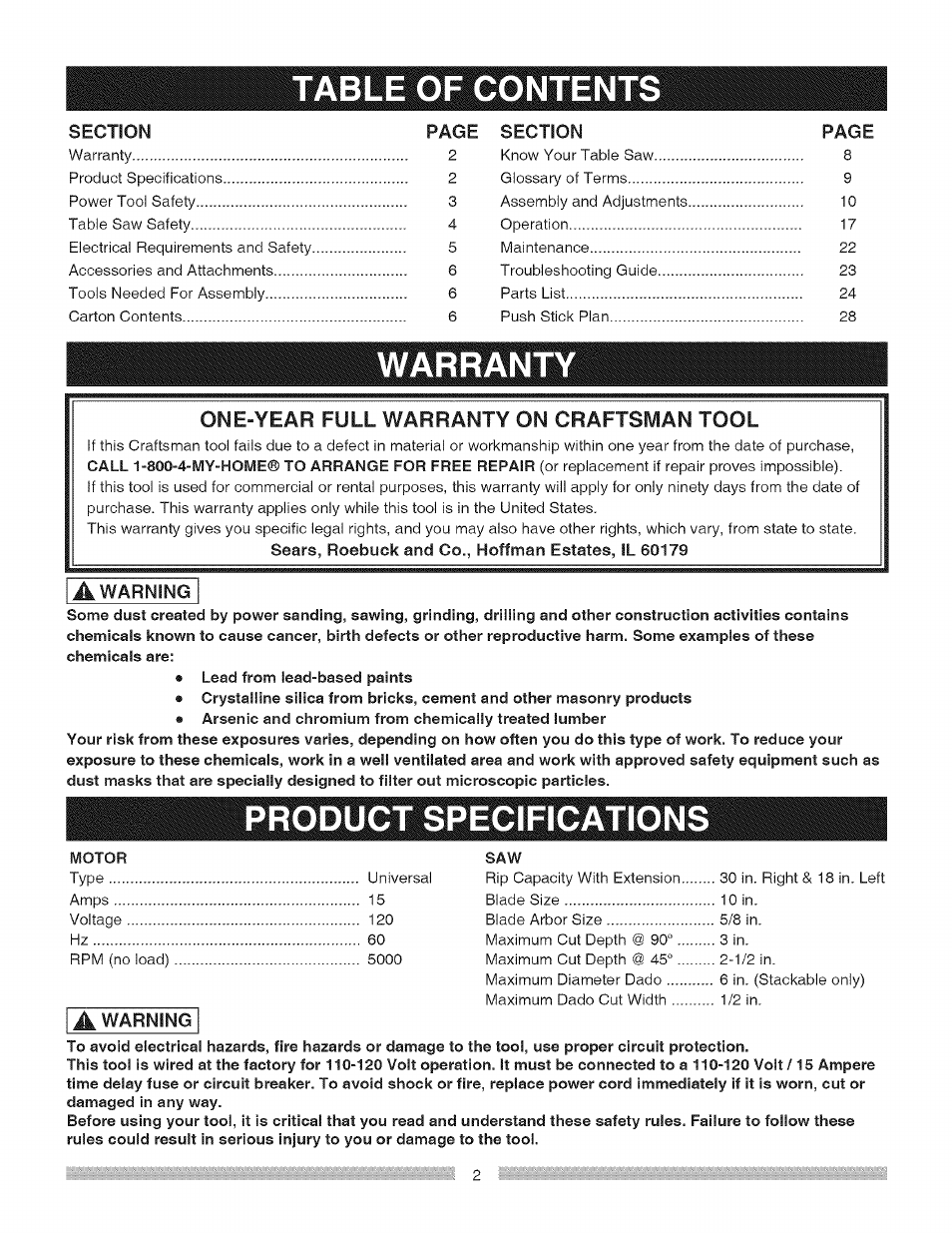 Craftsman 137.248850 User Manual | Page 2 / 30