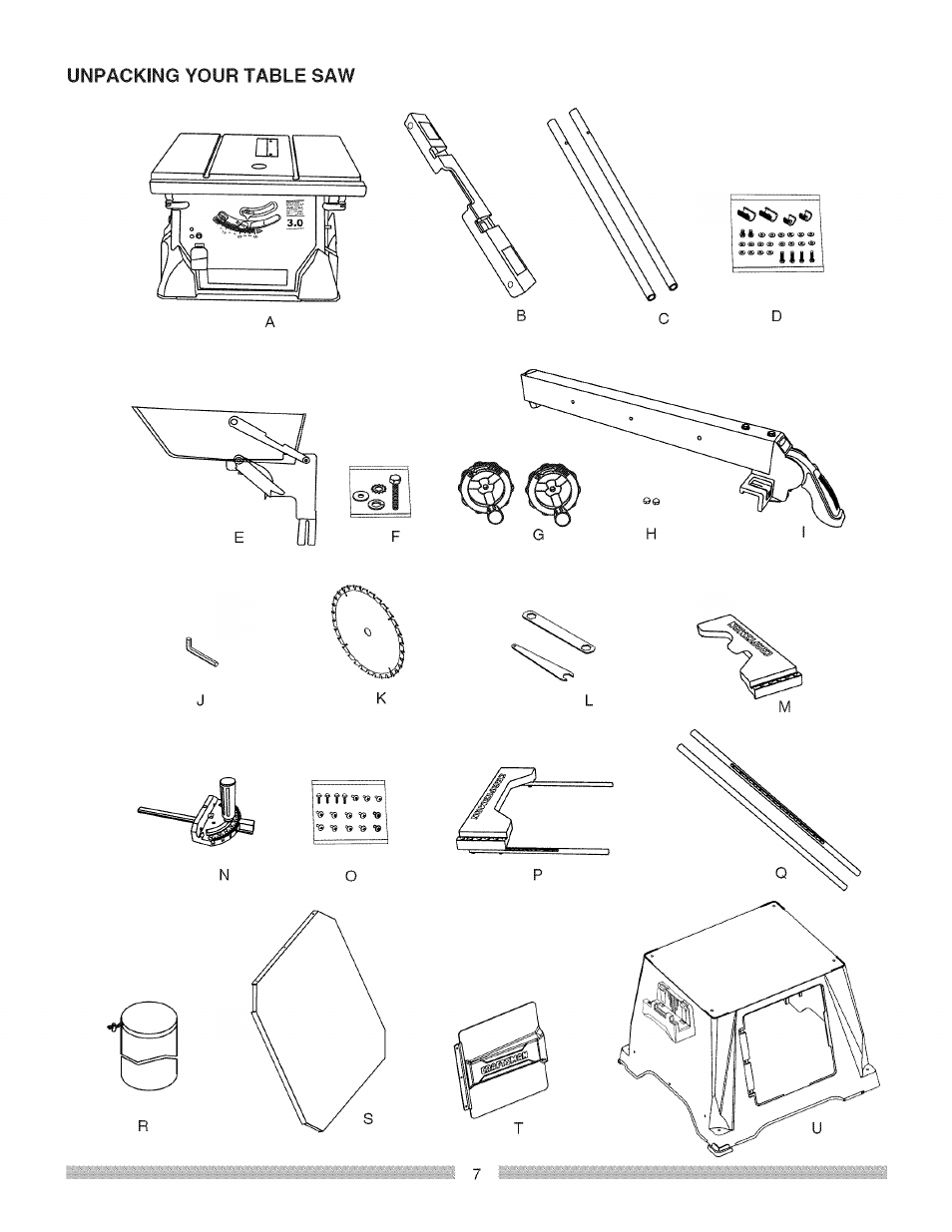 Unpacking your table saw | Craftsman 137.248850 User Manual | Page 7 / 30