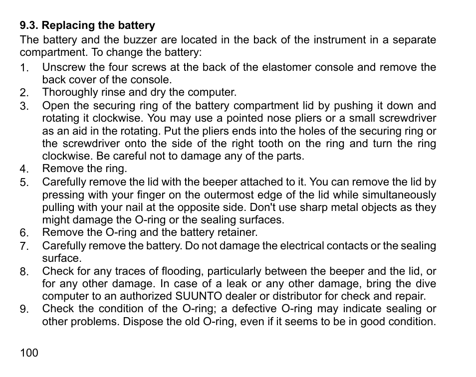 Replacing the battery | SUUNTO COBRA User Guide User Manual | Page 100 / 123