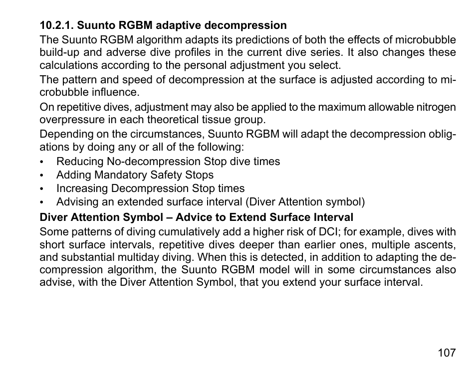 Suunto rgbm adaptive decompression | SUUNTO COBRA User Guide User Manual | Page 107 / 123