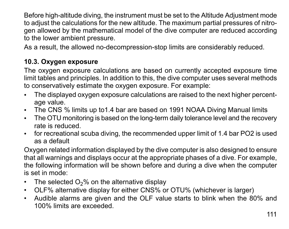 Oxygen exposure | SUUNTO COBRA User Guide User Manual | Page 111 / 123