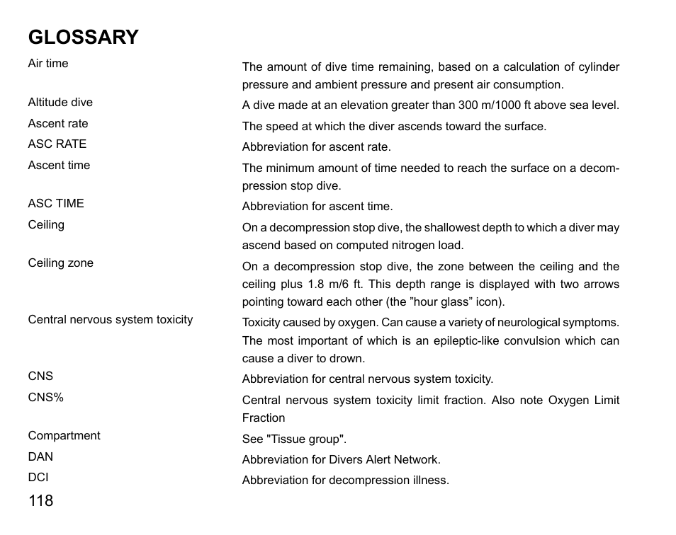 Glossary | SUUNTO COBRA User Guide User Manual | Page 118 / 123