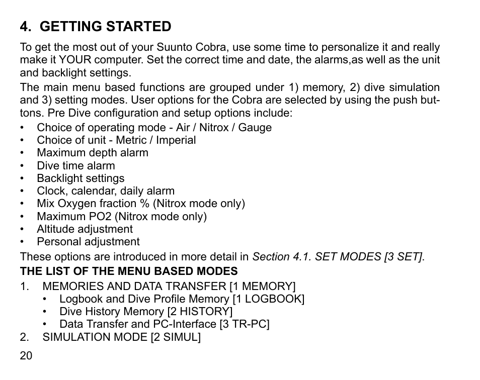 Getting started | SUUNTO COBRA User Guide User Manual | Page 20 / 123