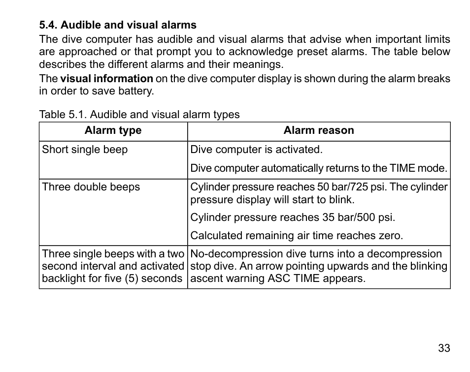 Audible and visual alarms | SUUNTO COBRA User Guide User Manual | Page 33 / 123