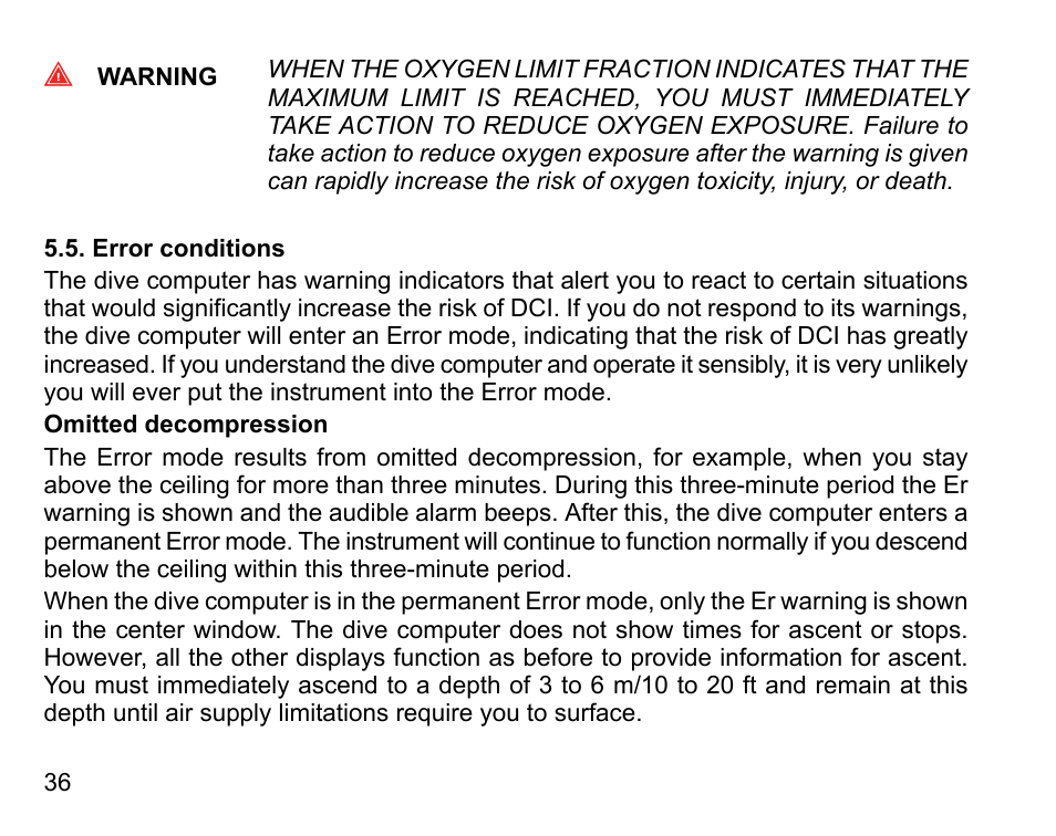 Error conditions | SUUNTO COBRA User Guide User Manual | Page 36 / 123