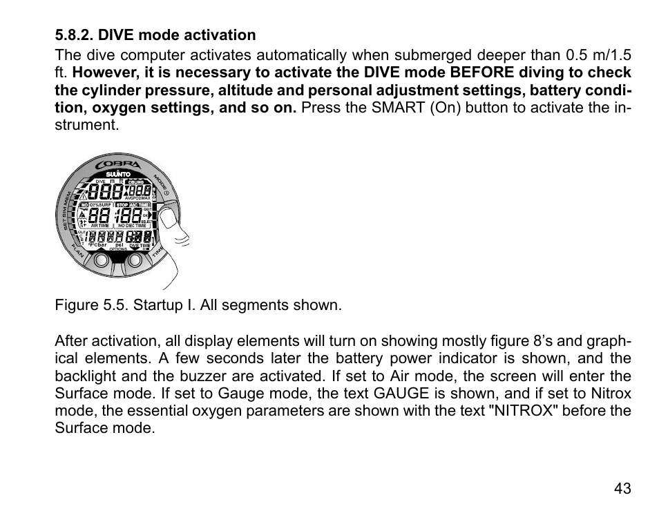 Dive mode activation | SUUNTO COBRA User Guide User Manual | Page 43 / 123