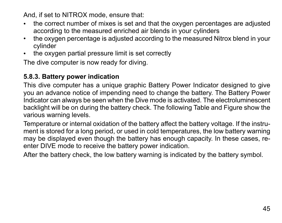 Battery power indication | SUUNTO COBRA User Guide User Manual | Page 45 / 123