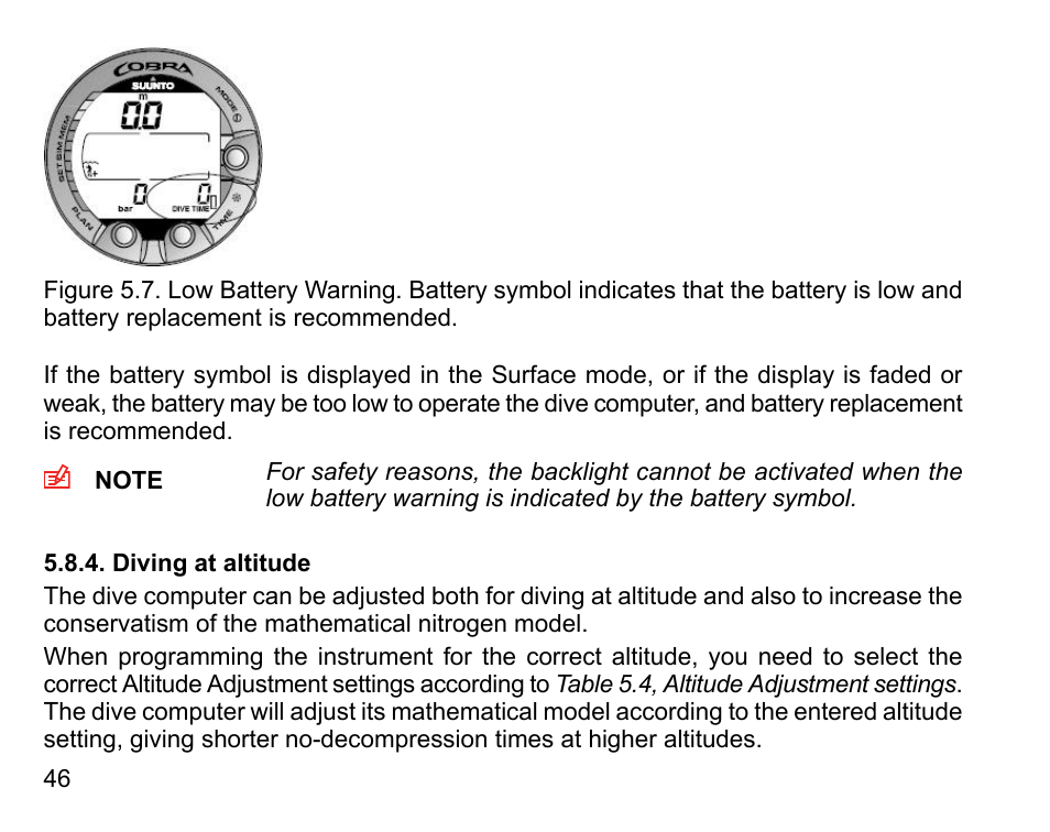 Diving at altitude | SUUNTO COBRA User Guide User Manual | Page 46 / 123