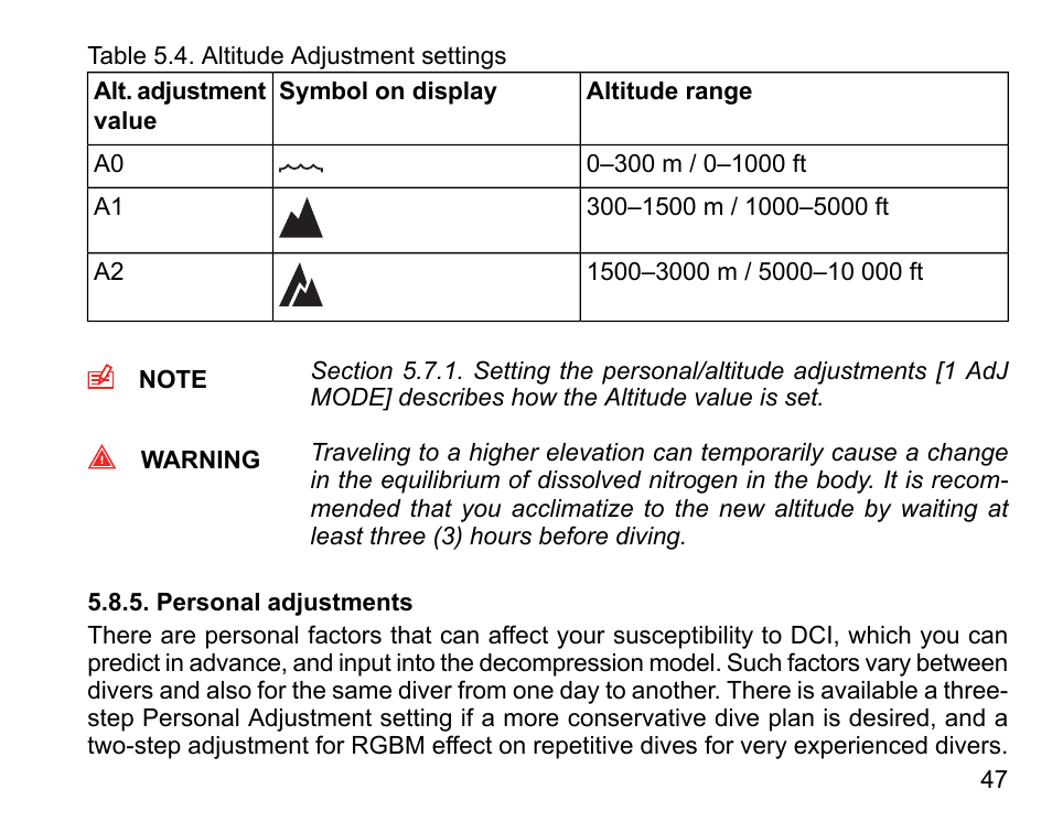 Personal adjustments | SUUNTO COBRA User Guide User Manual | Page 47 / 123