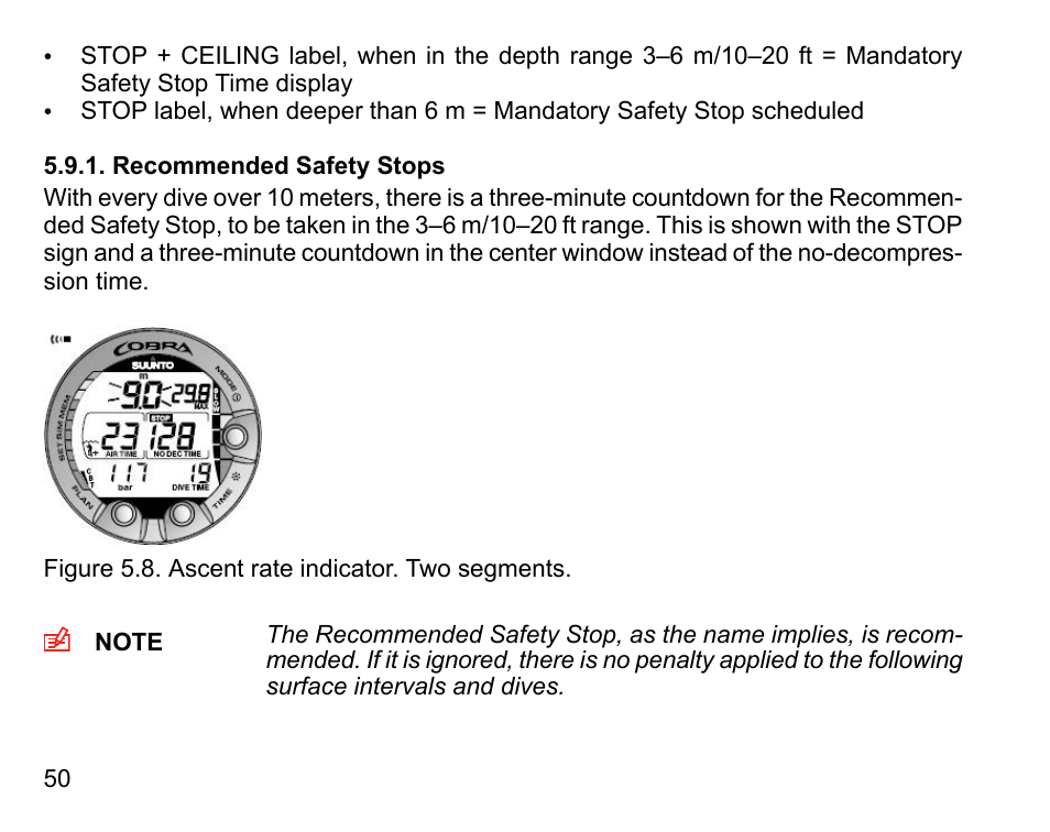 Recommended safety stops | SUUNTO COBRA User Guide User Manual | Page 50 / 123