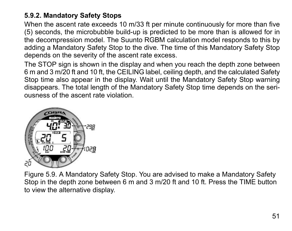 Mandatory safety stops | SUUNTO COBRA User Guide User Manual | Page 51 / 123